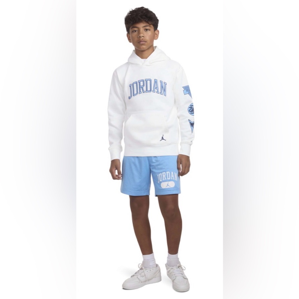 Nike Jordan White Blue “See Me Shine”‎ Fleece Pullover Hoodie Sweatshirt 10-12 M - Picture 2 of 14